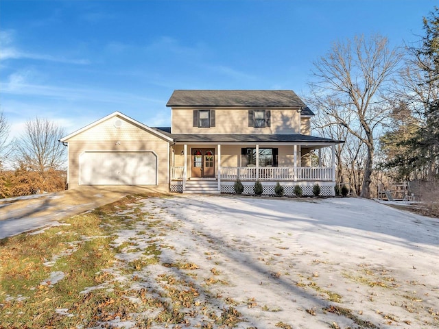 view of front of property featuring a porch and a garage