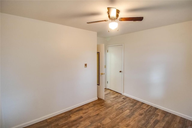 unfurnished room featuring hardwood / wood-style floors and ceiling fan