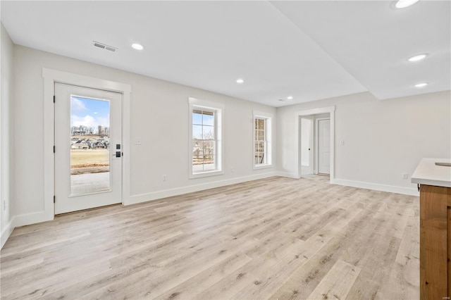 unfurnished living room with light hardwood / wood-style flooring