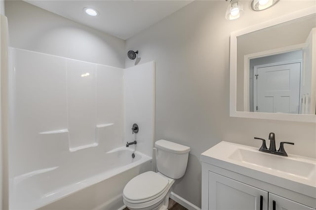 full bathroom with vanity, toilet, and tub / shower combination