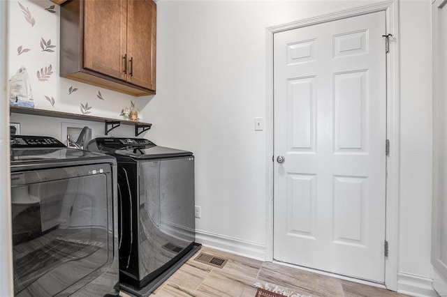 laundry room with washer and clothes dryer and cabinets