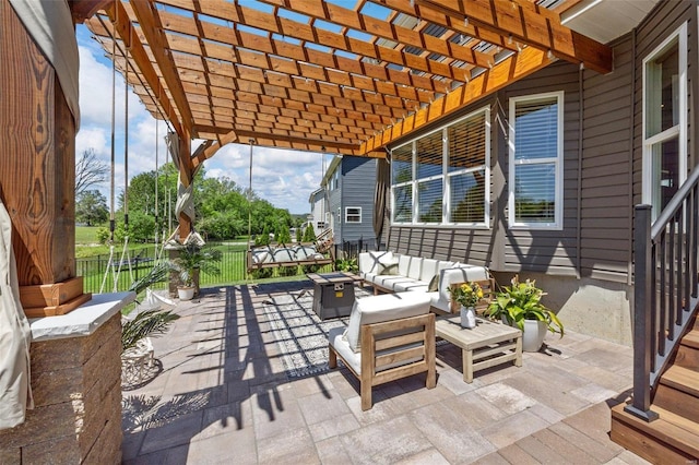 view of patio / terrace with outdoor lounge area and a pergola