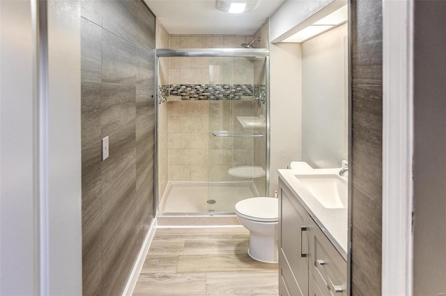 bathroom with vanity, toilet, and an enclosed shower