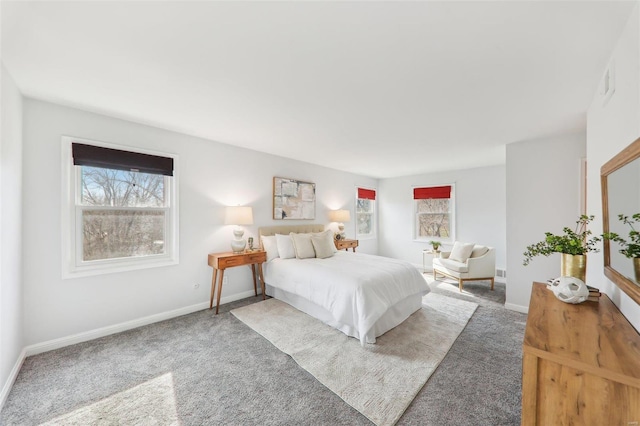 bedroom with multiple windows and carpet floors