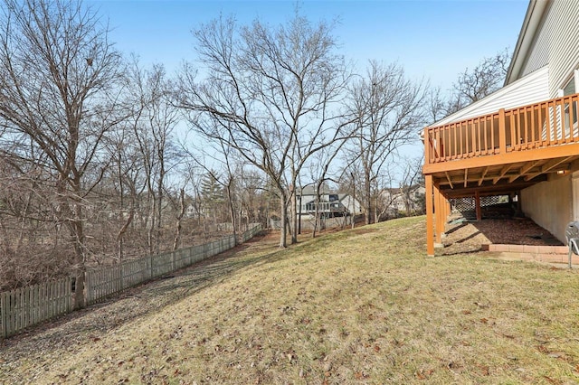 view of yard with a wooden deck