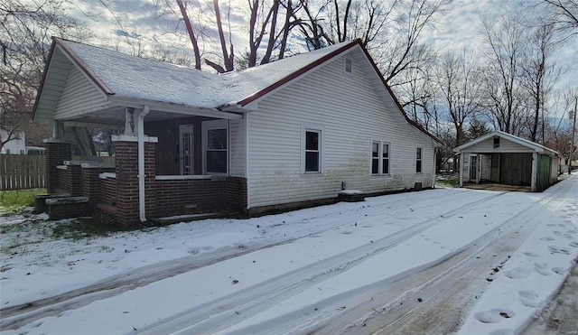 view of snow covered property