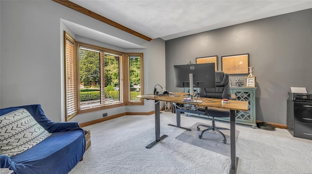 office area with light colored carpet