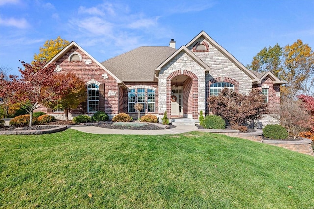 view of front of property with a front lawn