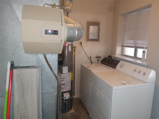 laundry room featuring independent washer and dryer and water heater