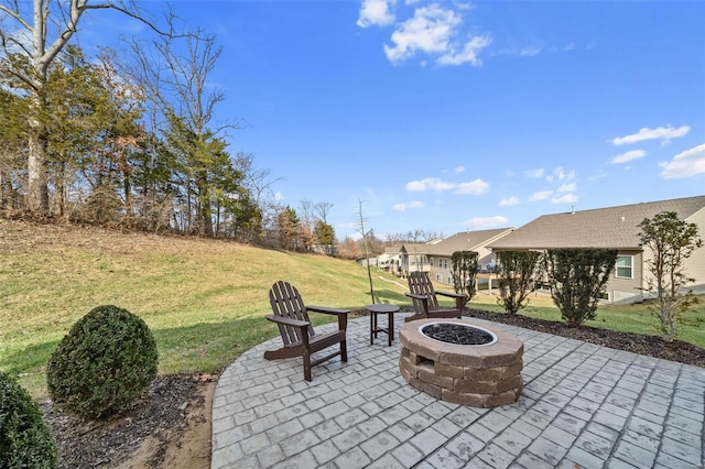 view of patio / terrace with a fire pit