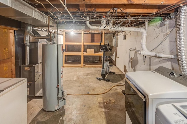 basement featuring washer / dryer and gas water heater