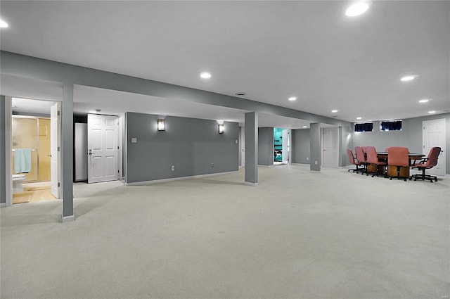 basement with light carpet