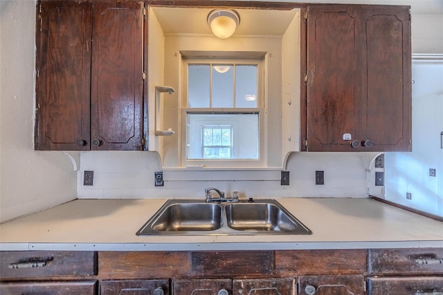 kitchen with dark brown cabinetry and sink