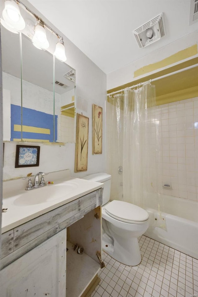 full bath with toilet, tile patterned flooring, visible vents, and a sink