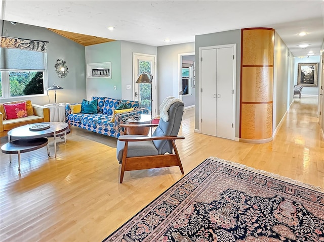 living room with plenty of natural light and light hardwood / wood-style floors