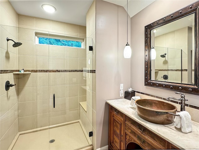 bathroom with vanity and walk in shower