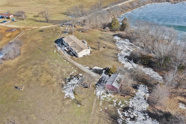 aerial view with a water view and a rural view