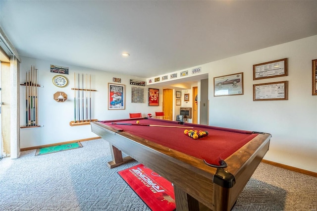 playroom with pool table and carpet