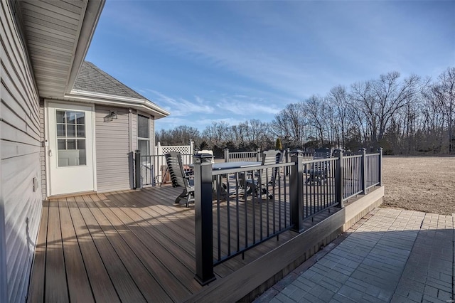 wooden deck featuring a patio