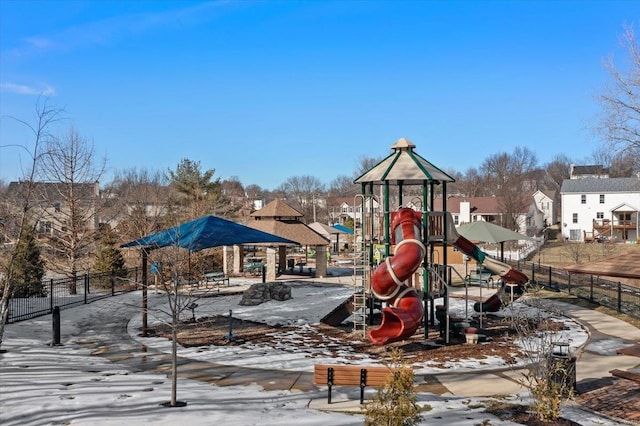 view of snow covered playground