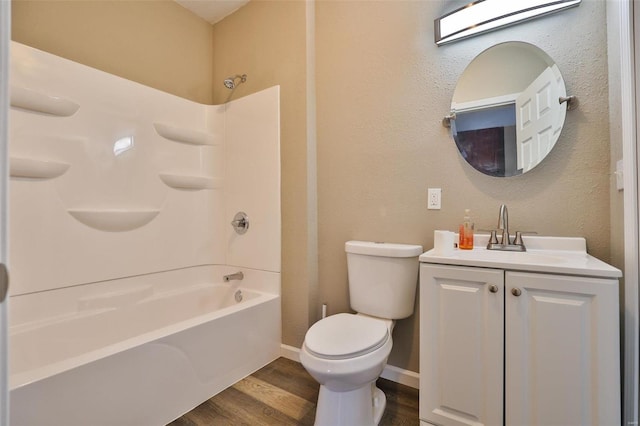 full bathroom featuring toilet, vanity, shower / bathtub combination, and wood-type flooring