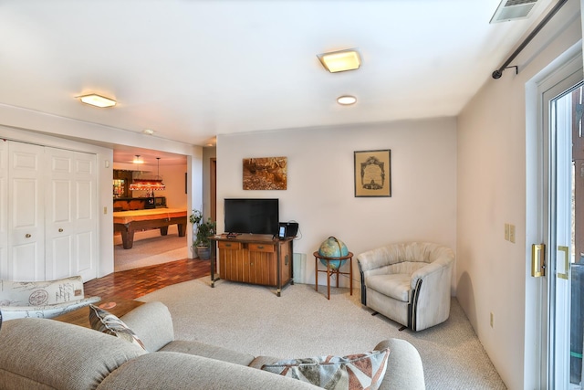 living room with pool table