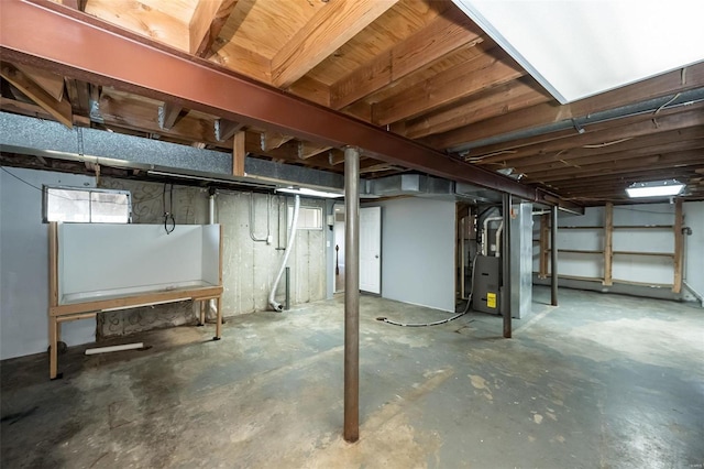 basement with heating unit