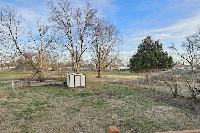 view of yard with a storage shed