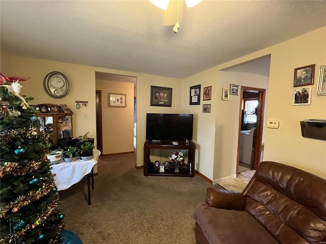 living room with light colored carpet