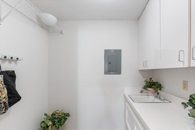 laundry area featuring electric panel and a sink