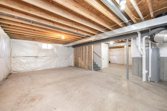 basement featuring water heater