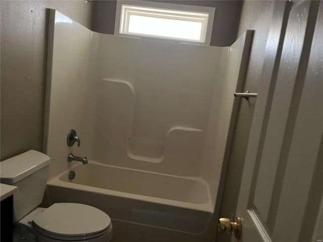 full bathroom with vanity, shower / bathtub combination, and toilet