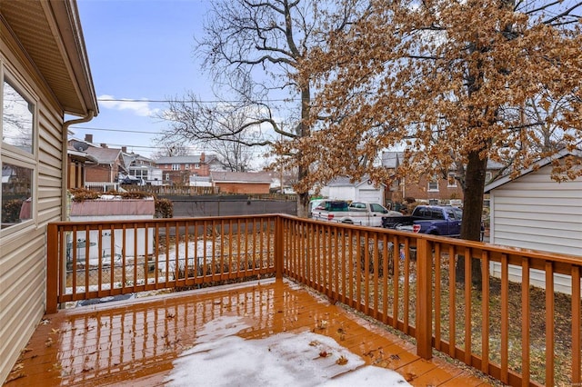 view of snow covered deck