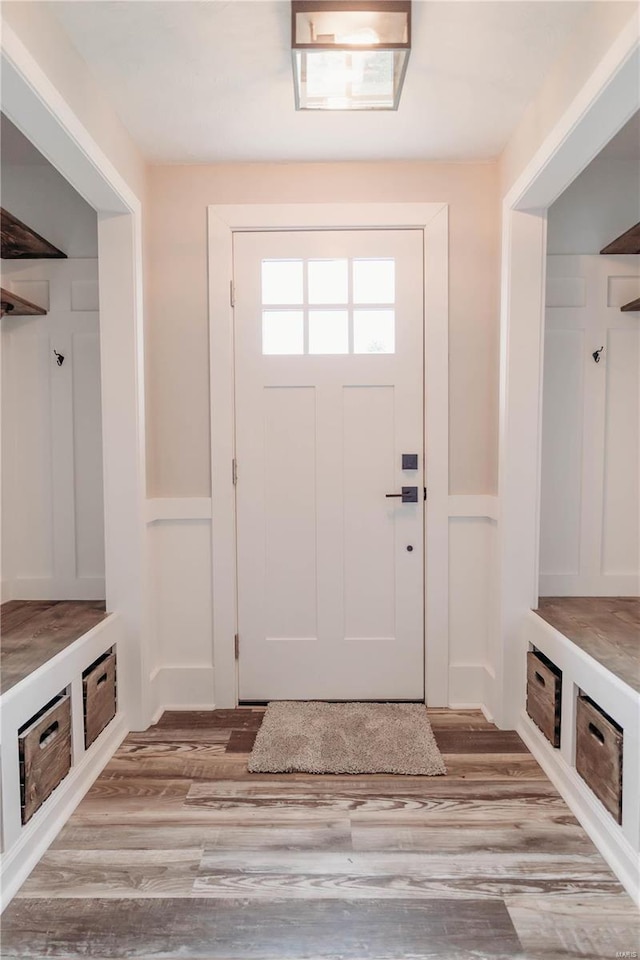 mudroom featuring light hardwood / wood-style flooring