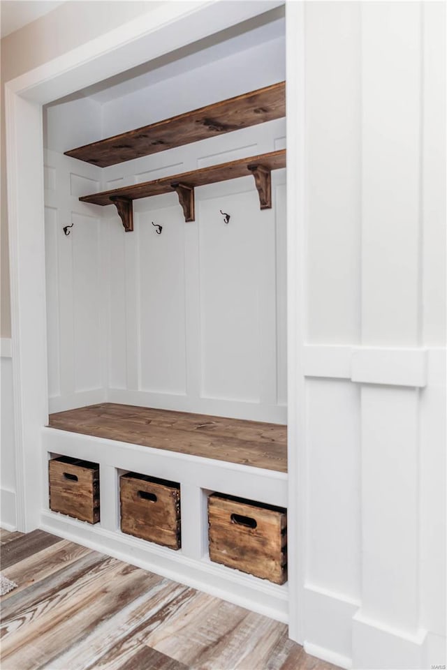 mudroom featuring light hardwood / wood-style floors