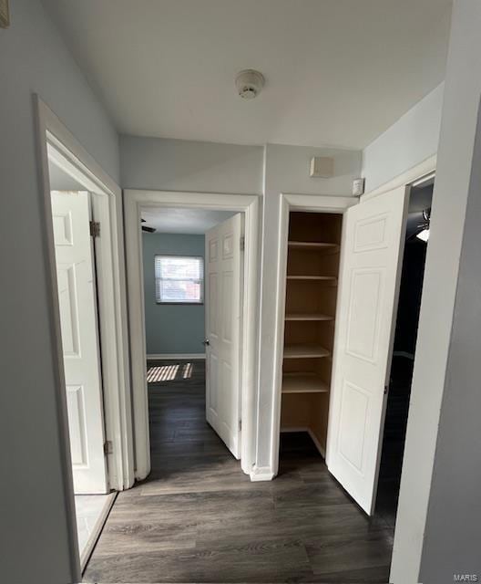 corridor with dark hardwood / wood-style flooring