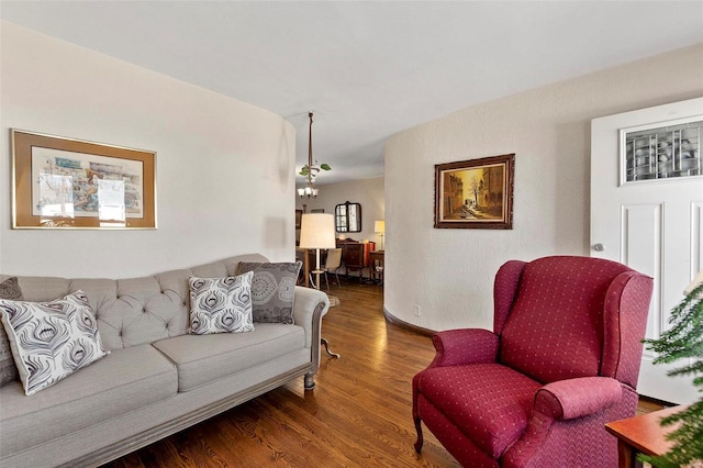 living room featuring dark wood-type flooring