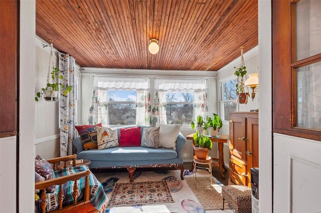 sunroom / solarium with wood ceiling