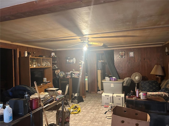 bedroom featuring wooden walls