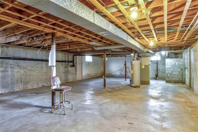 basement with water heater