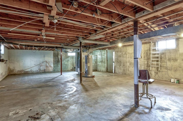 basement featuring water heater