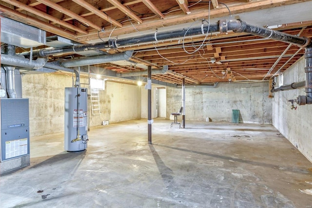 basement featuring water heater