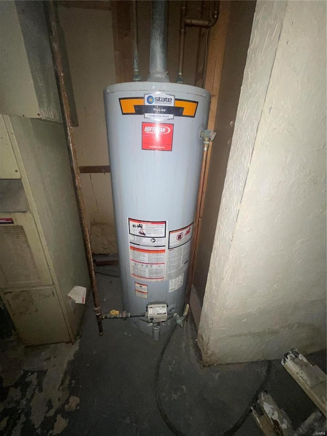 utility room featuring water heater