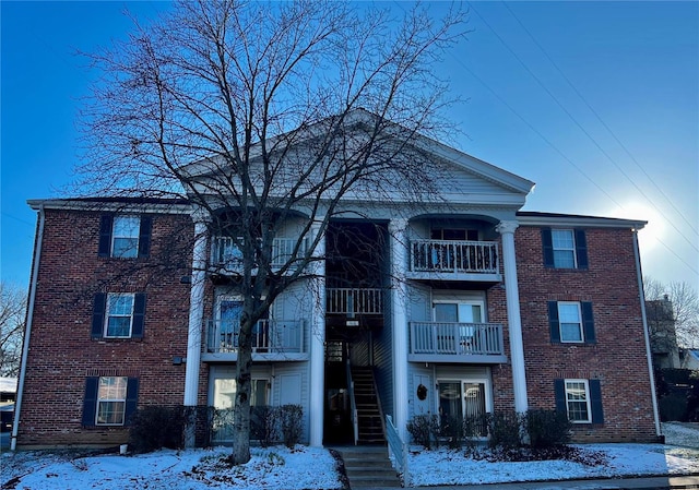 view of snow covered property