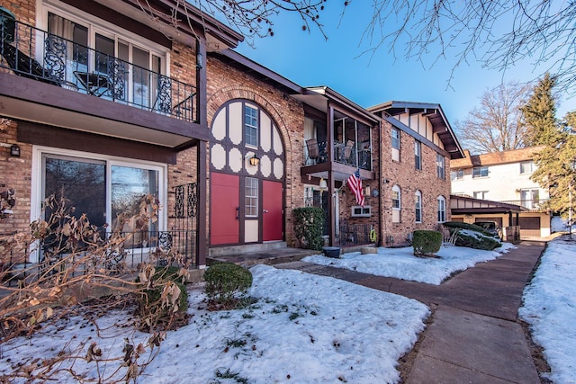 view of snow covered building