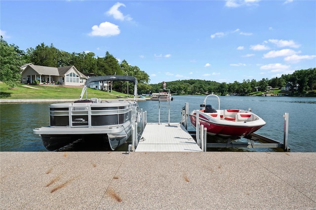 dock area with a water view