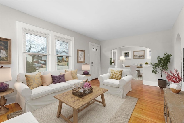 living room with light hardwood / wood-style flooring