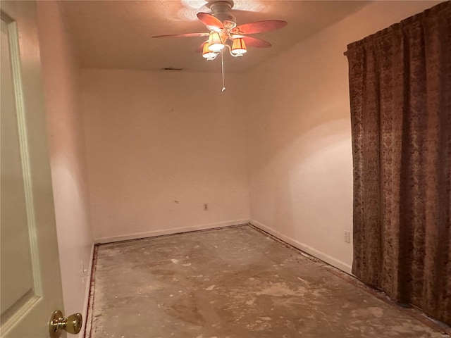 empty room featuring concrete floors and ceiling fan