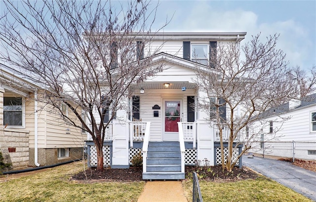 view of front of home with a front yard