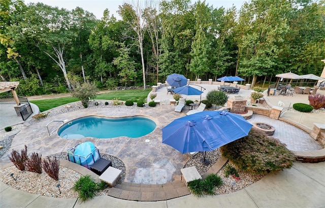 view of swimming pool featuring a patio